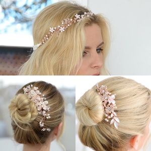 Bridal hair accessories | 2 combs & 1 headband | rose gold bridal tiara